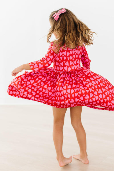 Mila & Rose:  Hearts & Hugs 3/4 Sleeve Pocket Twirl Dress