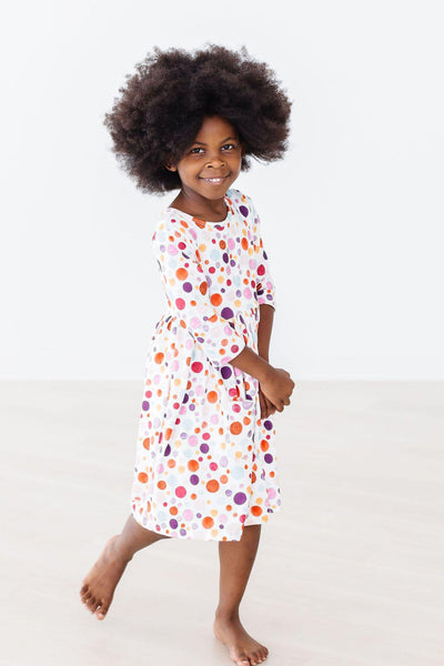 Mila & Rose:  Watercolor Pebbles 3/4 Sleeve Pocket Twirl Dress