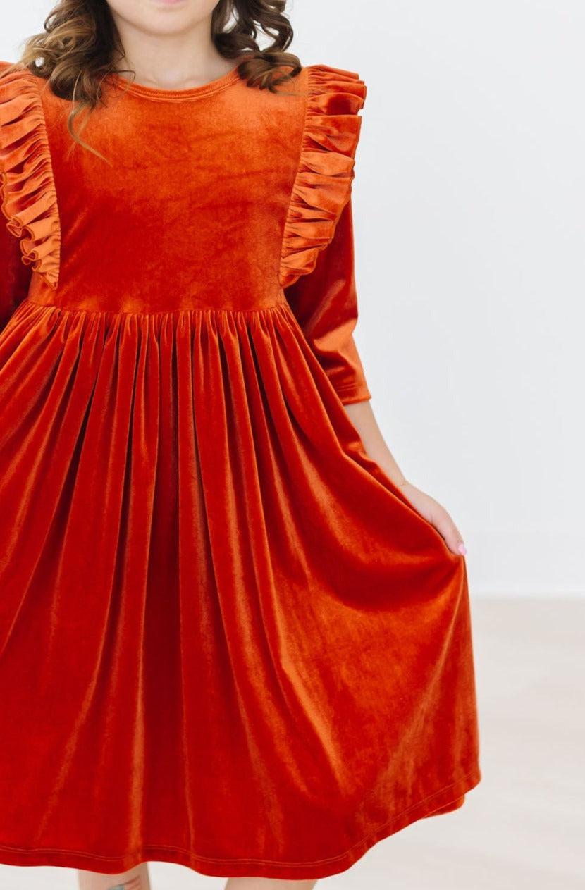 Mila & Rose:  Pumpkin Spice Velvet Ruffle Twirl Dress