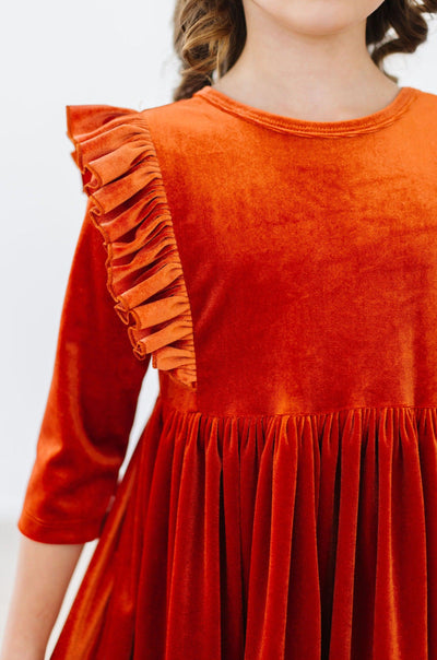 Mila & Rose:  Pumpkin Spice Velvet Ruffle Twirl Dress