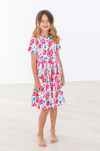 Mila & Rose:  Neon Floral S/S Pocket Twirl Dress