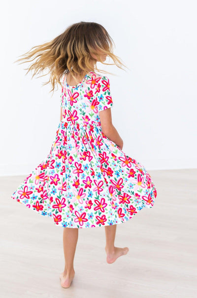 Mila & Rose:  Neon Floral S/S Pocket Twirl Dress