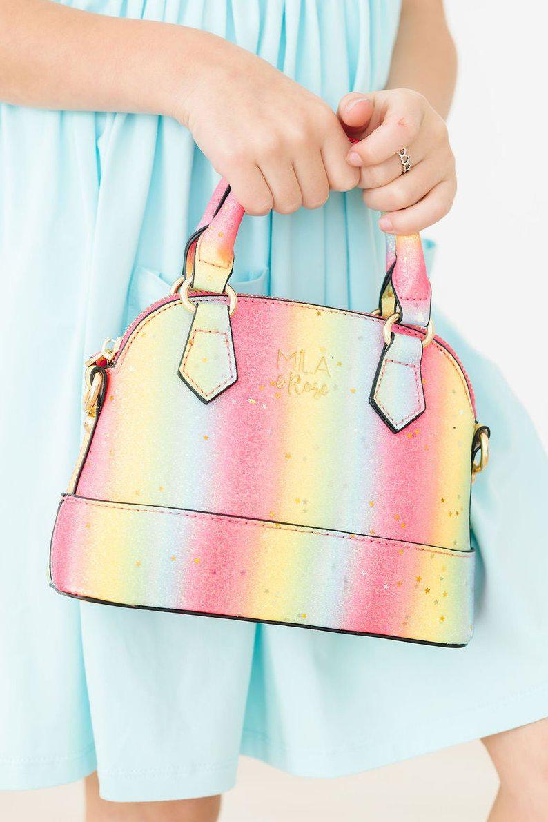 Mila & Rose:  Neon Rainbow Glitter Girl's Crossbody Purse