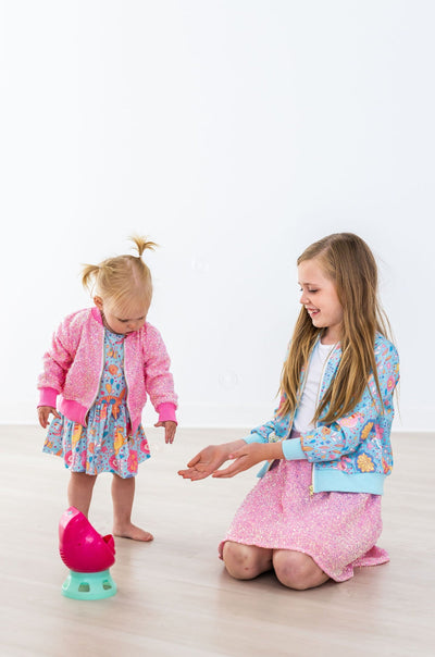 Mila & Rose:  Blue Retro Unicorns S/S Twirl Bodysuit