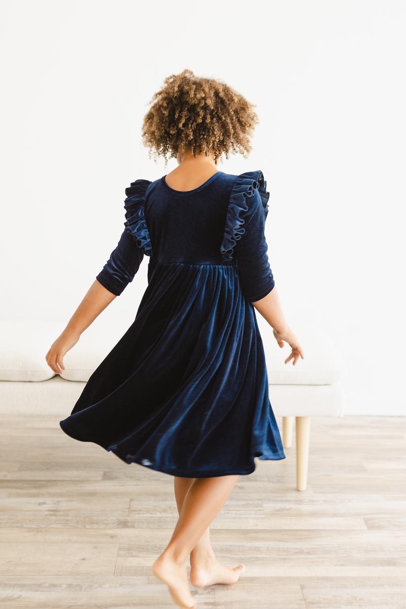 Mila & Rose:  Navy Velvet Ruffle Twirl Dress