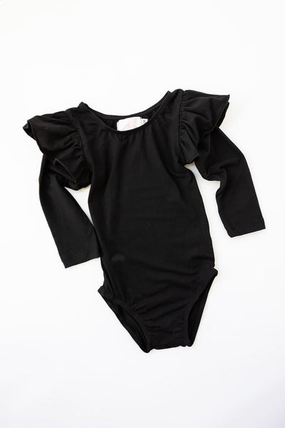 Mila & Rose:  Black L/S Flutter Sleeve Leotard