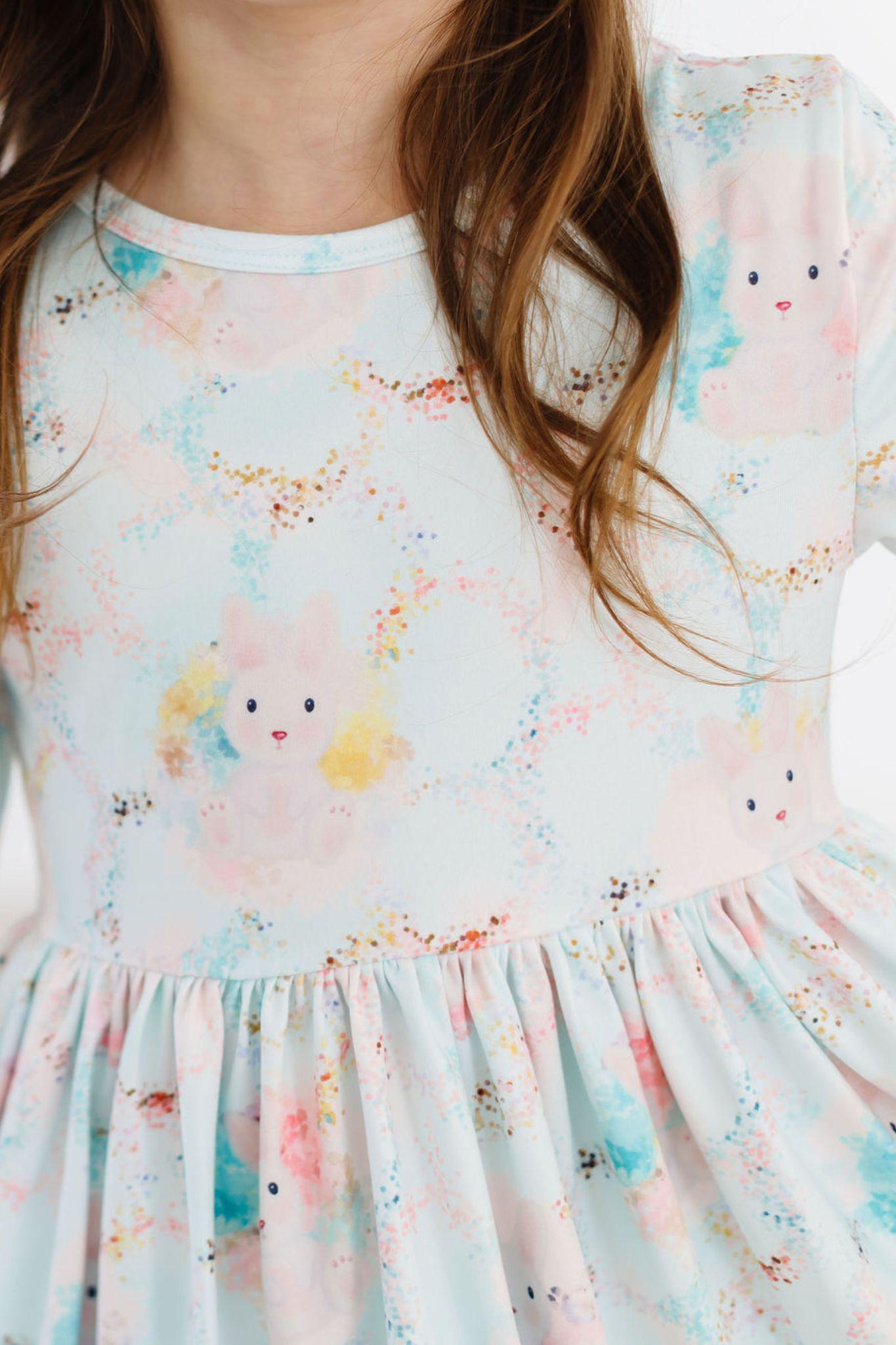 Mila & Rose:  Bunny Dreams 3/4 Sleeve Pocket Twirl Dress