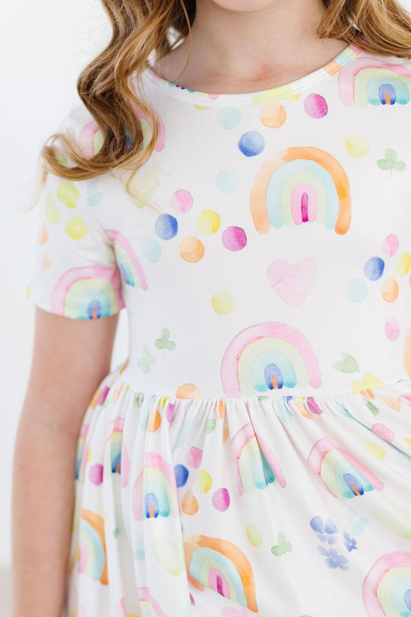 Mila & Rose:  Watercolor Rainbows S/S Pocket Twirl Dress