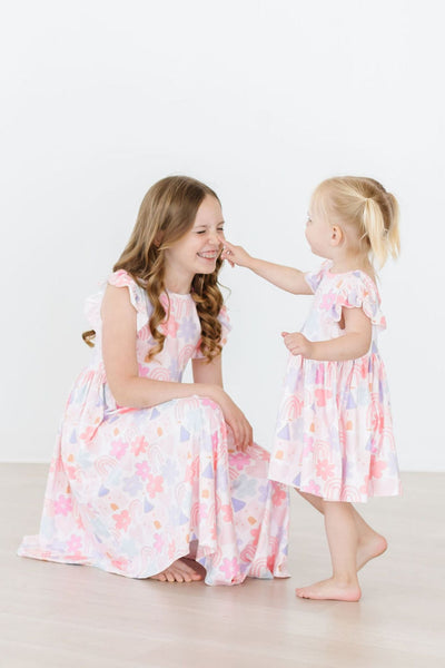 Mila & Rose:  Castles & Rainbows Flutter Sleeve Twirl Dress