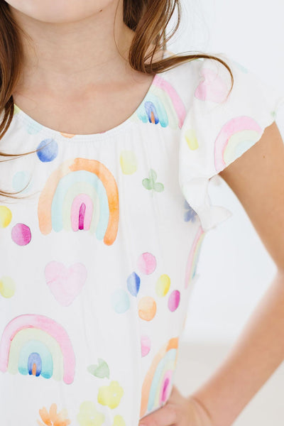 Mila & Rose:  Watercolor Rainbows S/S Flutter Sleeve Leotard