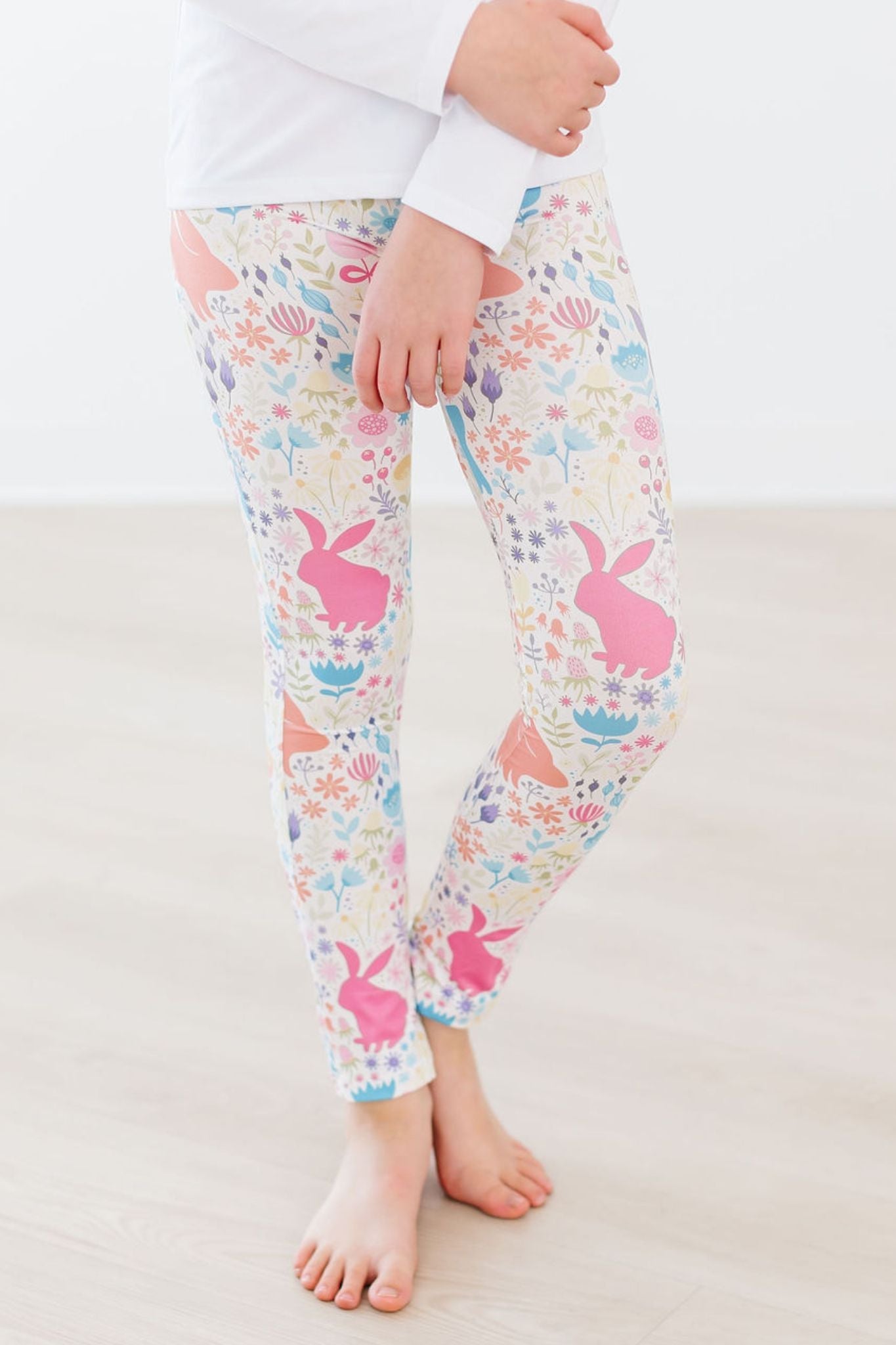 Mila & Rose:  Pastel Floral Bunnies Leggings