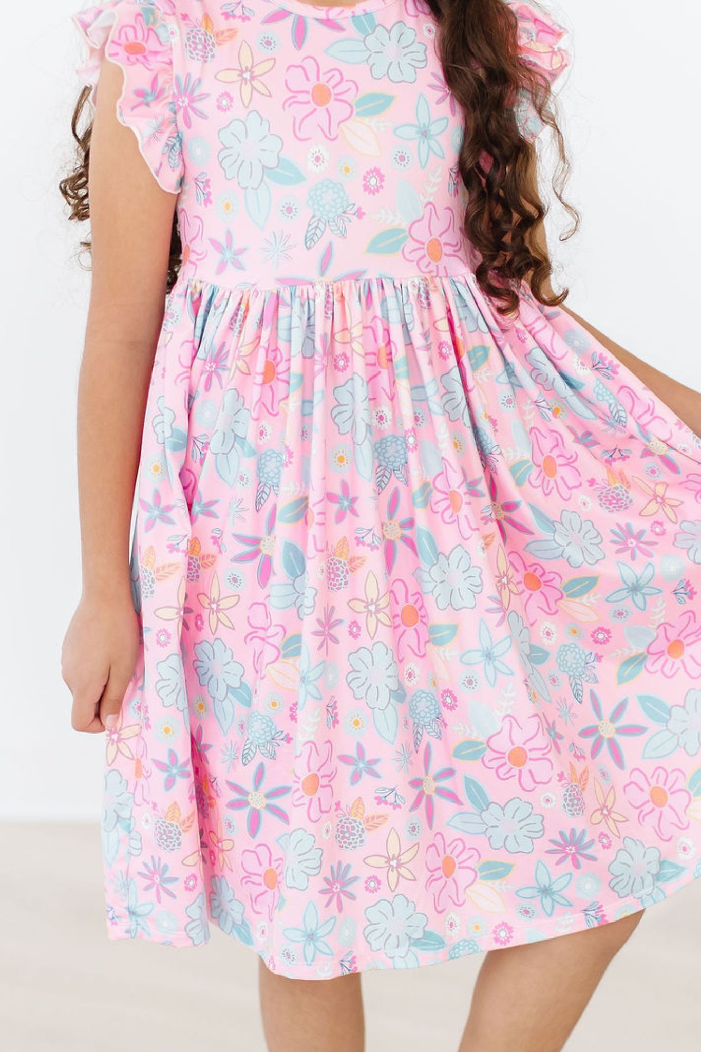 Mila & Rose:  Beachy Blooms Flutter Sleeve Twirl Dress