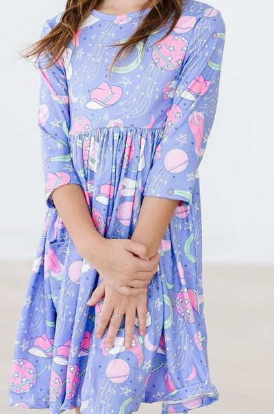 Mila & Rose:  Neon Moon 3/4 Sleeve Pocket Twirl Dress