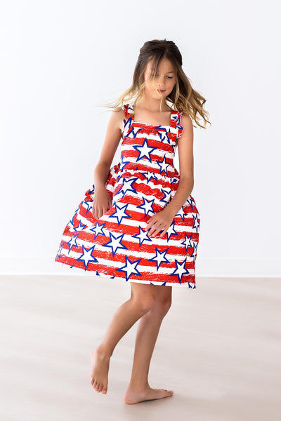 Mila & Rose:  Stars & Stripes Ruffle Cross Back Dress