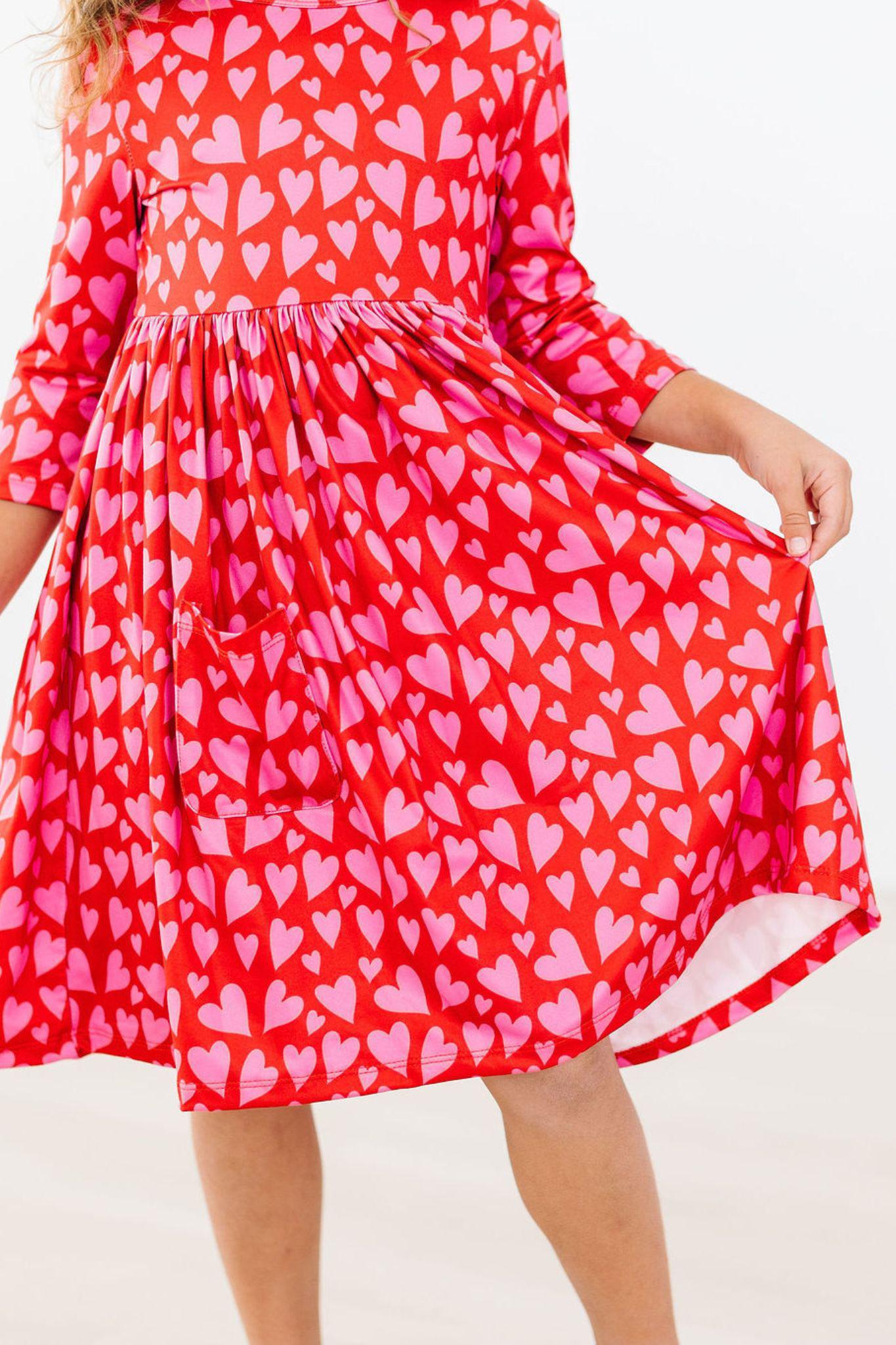 Mila & Rose:  Hearts & Hugs 3/4 Sleeve Pocket Twirl Dress