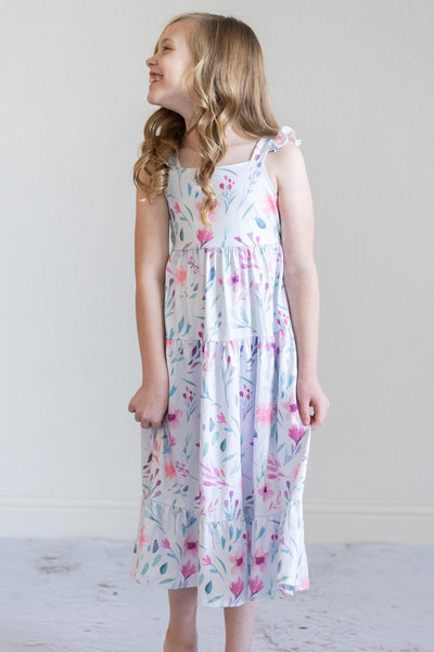 Mila & Rose:  Pastel Wildflowers Ruffle Maxi Dress