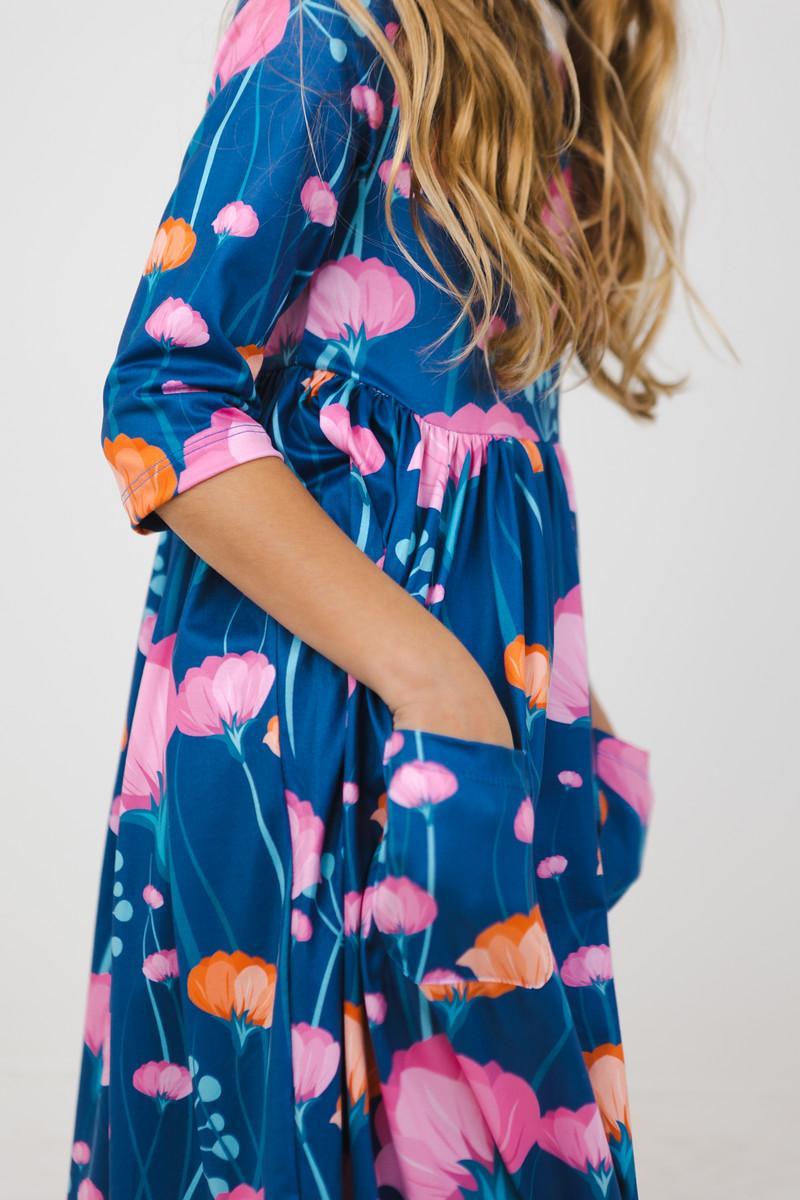 Mila & Rose:  Poppies 3/4 Sleeve Pocket Twirl Dress