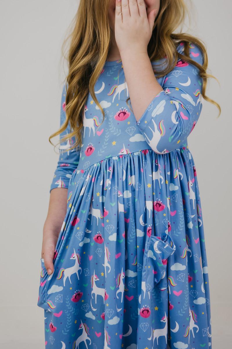 Mila & Rose:  Blue Moon 3/4 Sleeve Pocket Twirl Dress