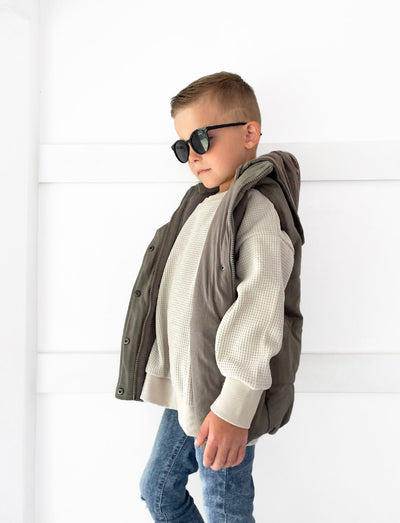 Little Bipsy Hooded Puffer Vest: Army Green