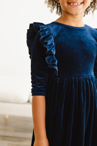 Mila & Rose:  Navy Velvet Ruffle Twirl Dress