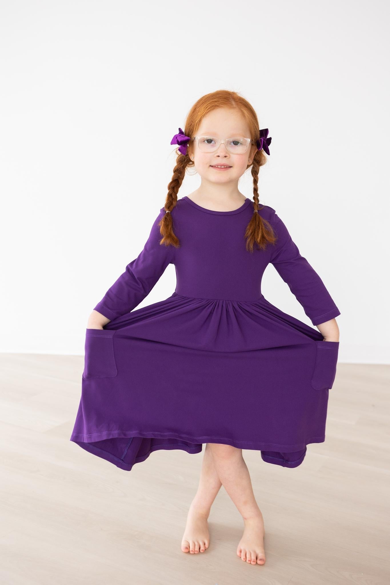 Mila & Rose:  Purple 3/4 Sleeve Pocket Twirl Dress