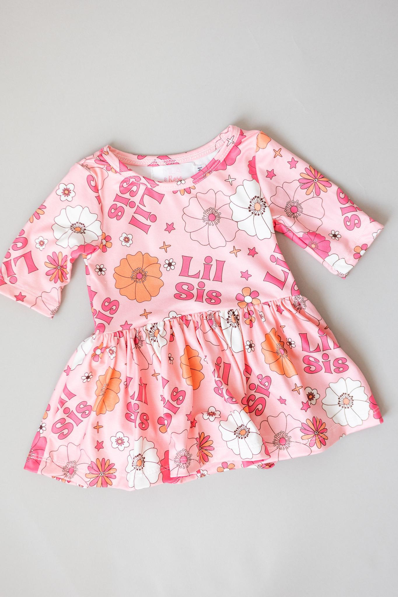 Mila & Rose:  Lil Sis Floral 3/4 Twirl Bodysuit