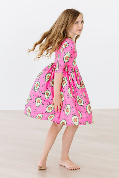 Mila & Rose:  Happy Avocados 3/4 Sleeve Pocket Twirl Dress