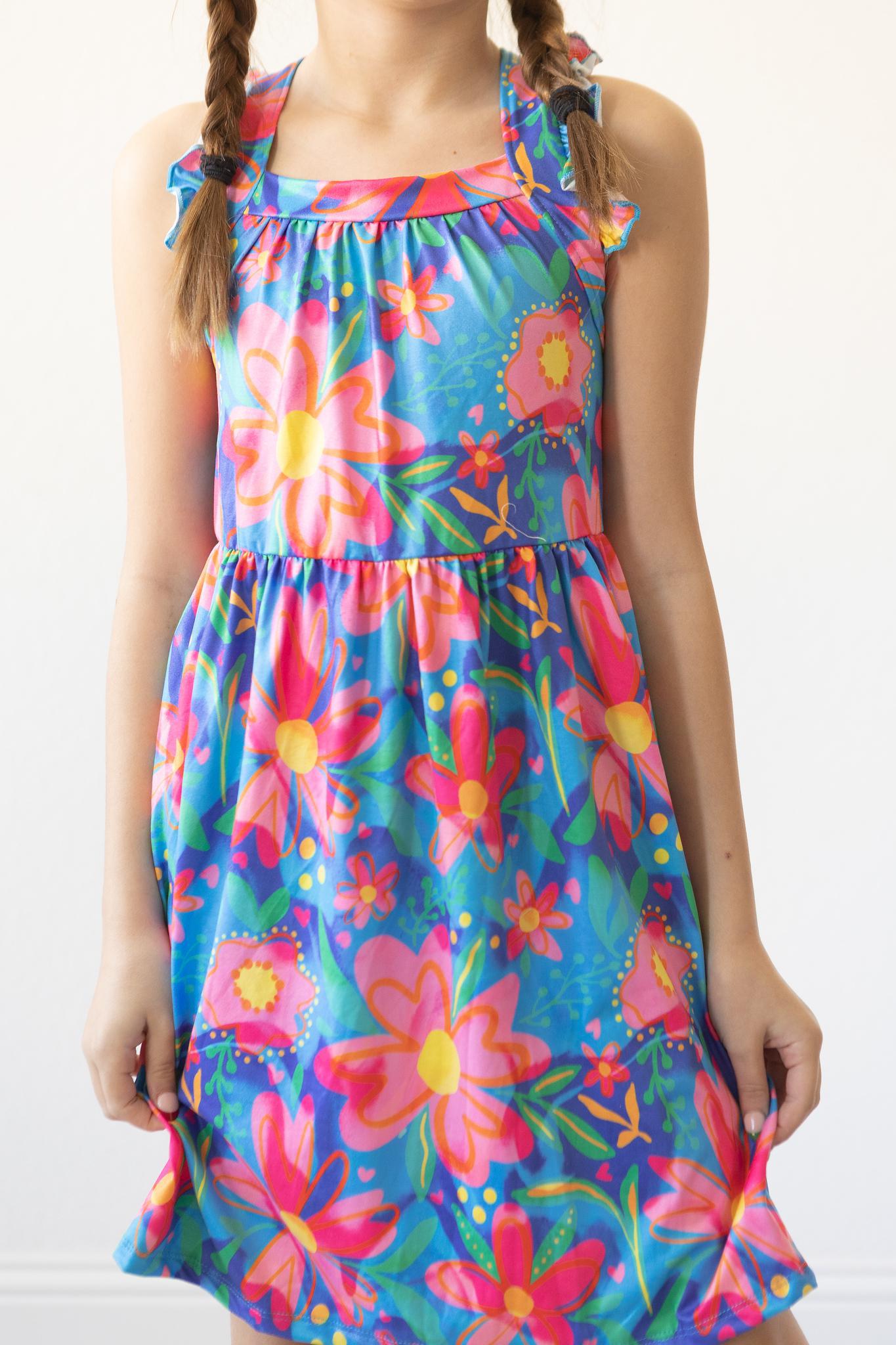 Mila & Rose:  Springing Around Ruffle Cross Back Dress