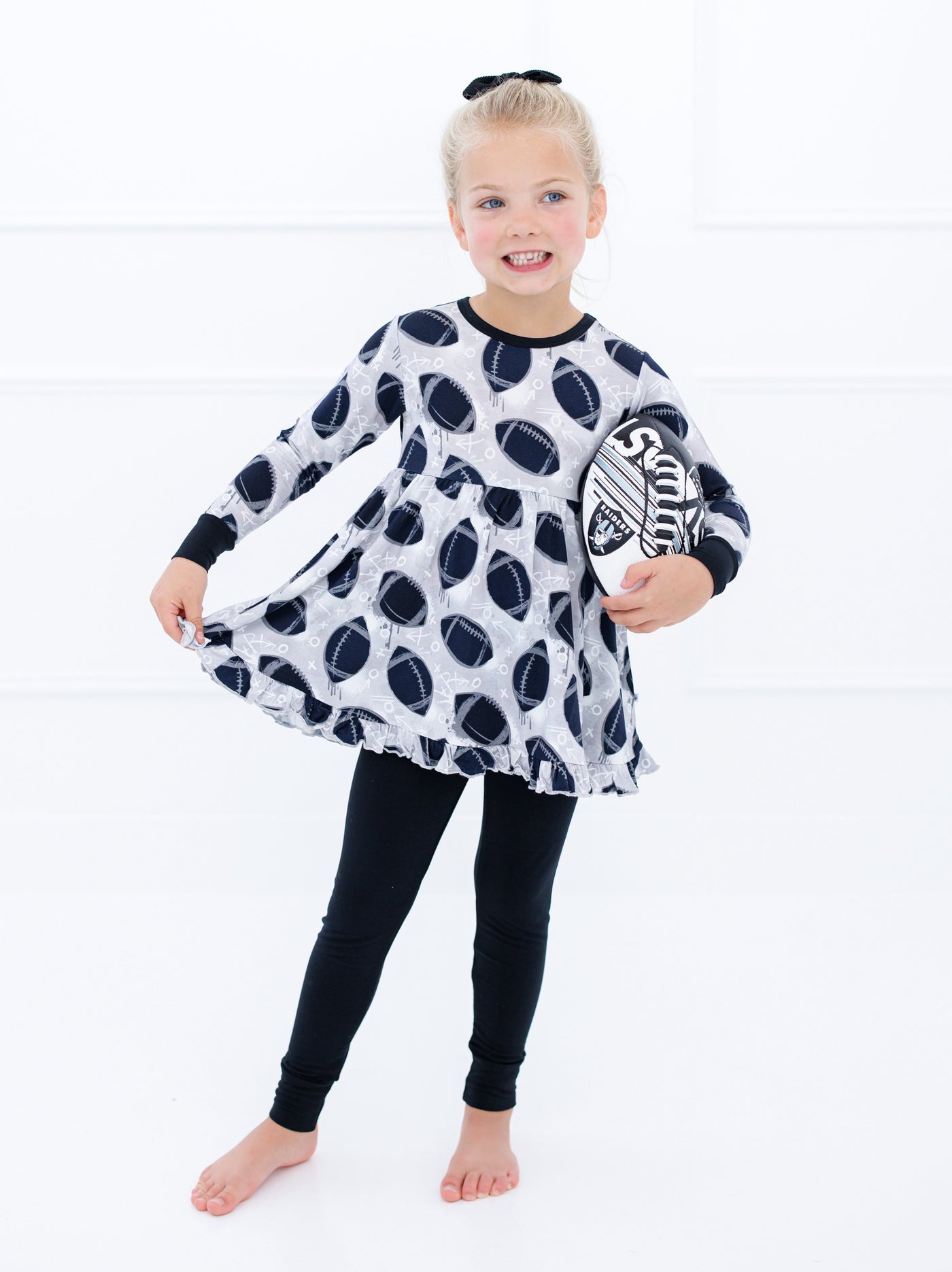 Birdie Bean Peplum Set: Graffiti Football Silver and Black