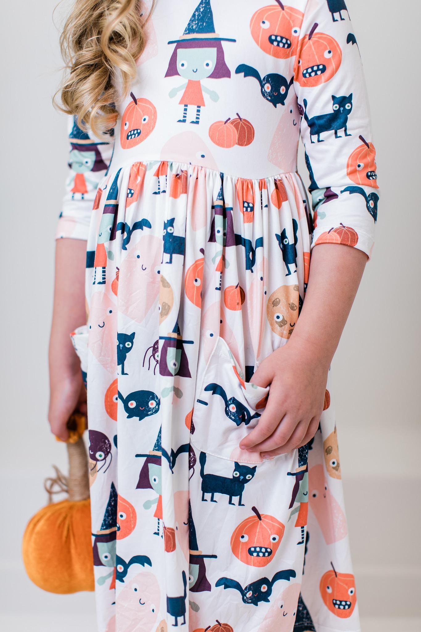 Mila & Rose:  Boo Crew 3/4 Sleeve Pocket Twirl Dress