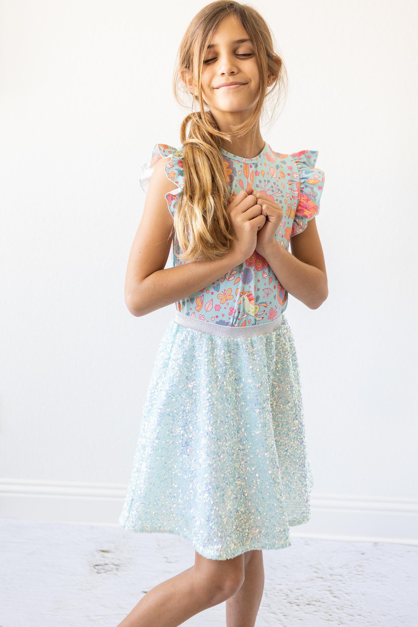 Mila & Rose:  SALE Aqua Sequin Twirl Skirt