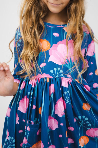 Mila & Rose:  Poppies 3/4 Sleeve Pocket Twirl Dress