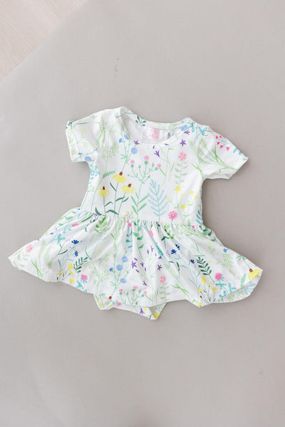 Mila & Rose:  Spring Dandelion Floral S/S Twirl Bodysuit