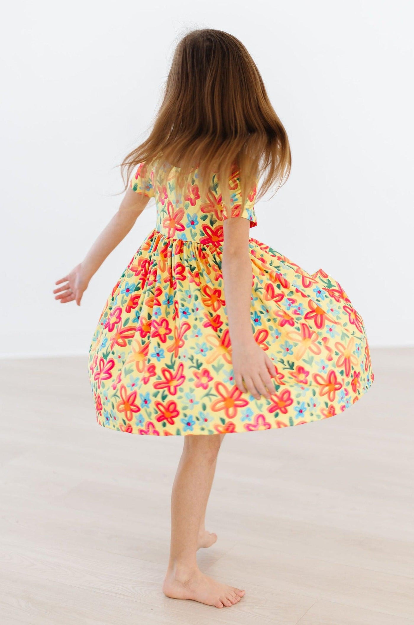 Mila & Rose:  Yellow Neon Floral S/S Pocket Twirl Dress