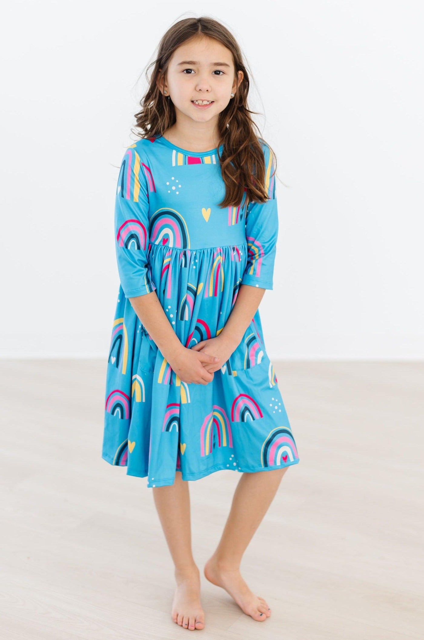 Mila & Rose:  Turquoise Twilight 3/4 Sleeve Pocket Twirl Dress