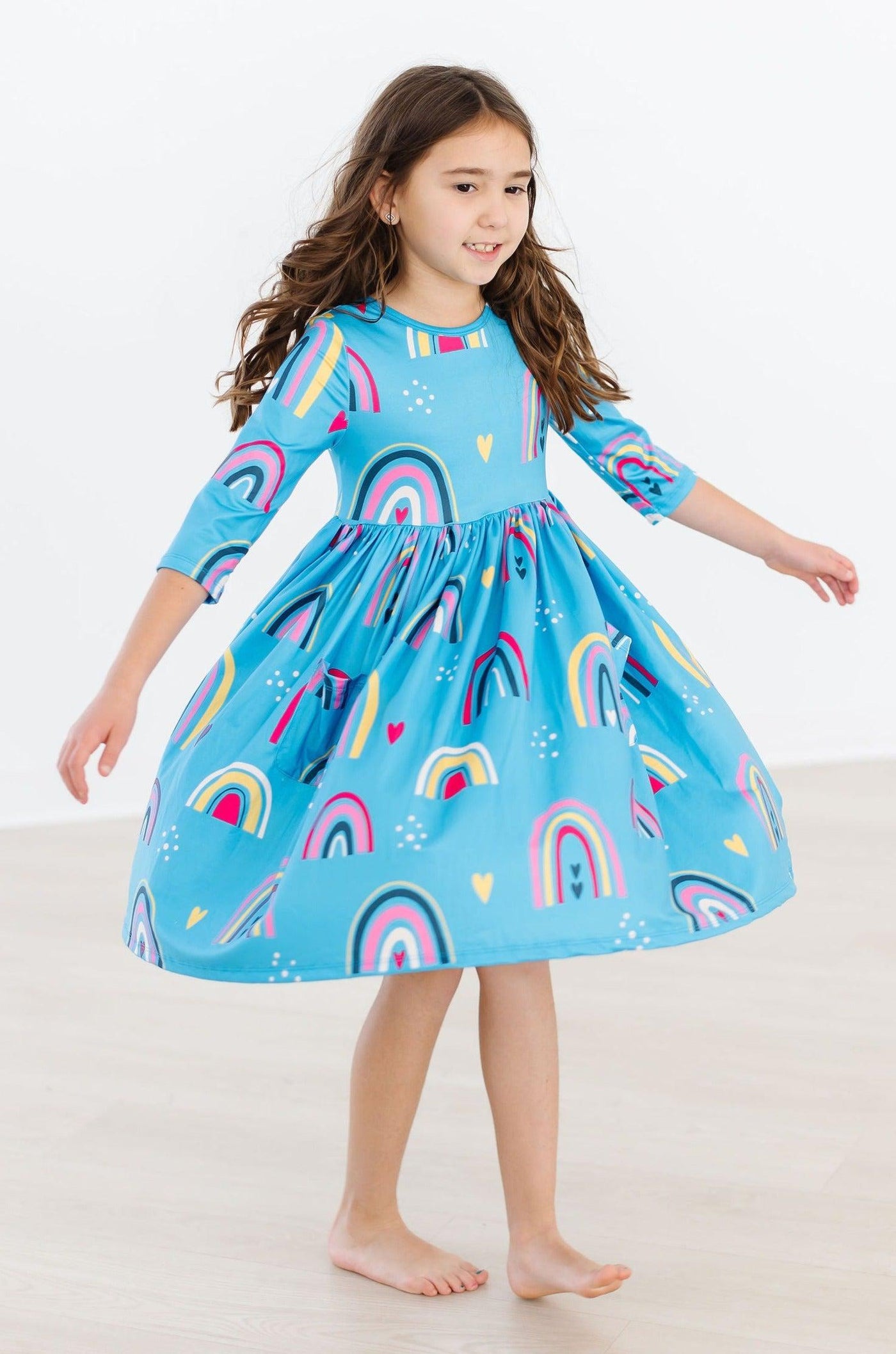 Mila & Rose:  Turquoise Twilight 3/4 Sleeve Pocket Twirl Dress