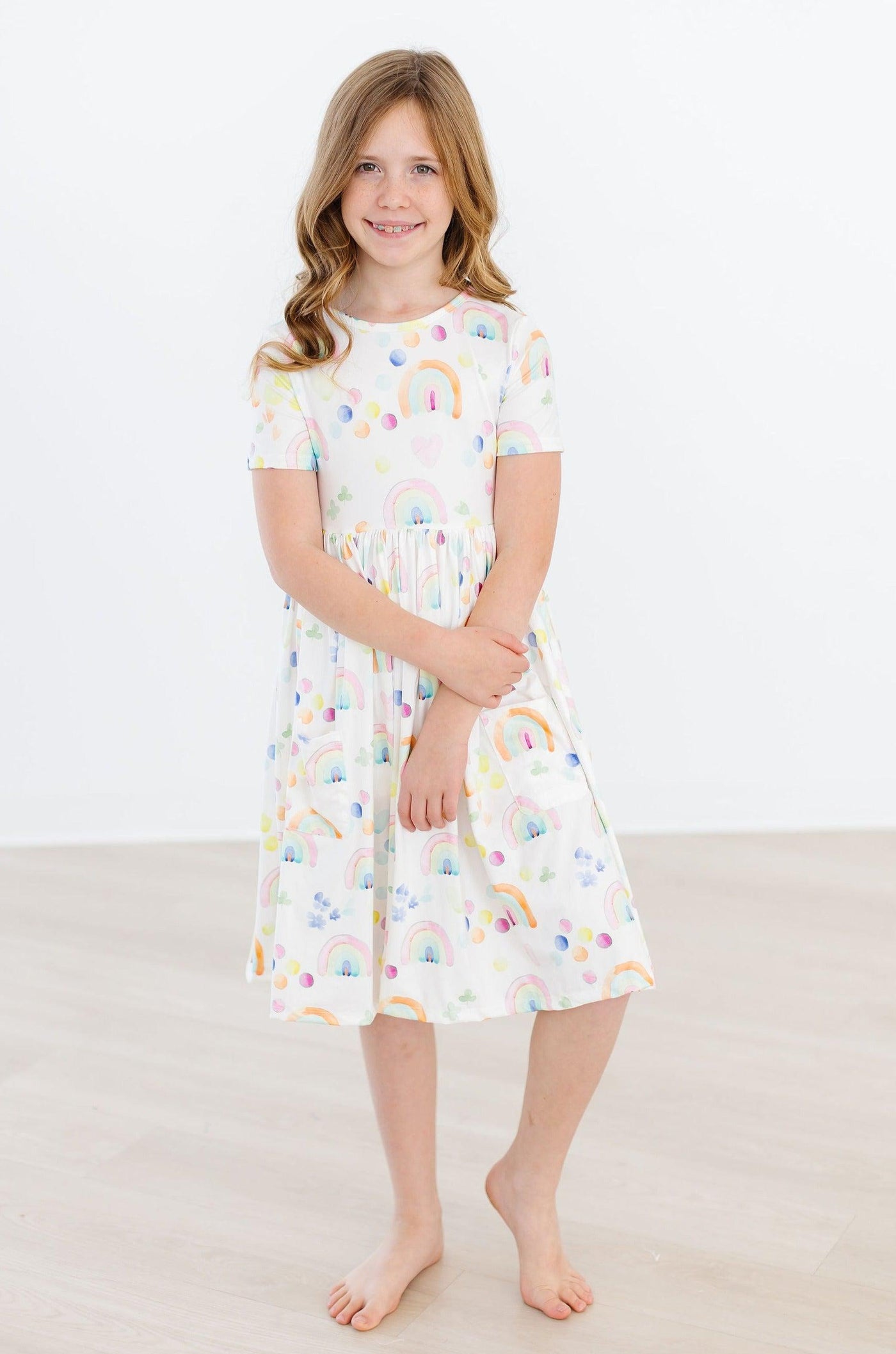 Mila & Rose:  Watercolor Rainbows S/S Pocket Twirl Dress