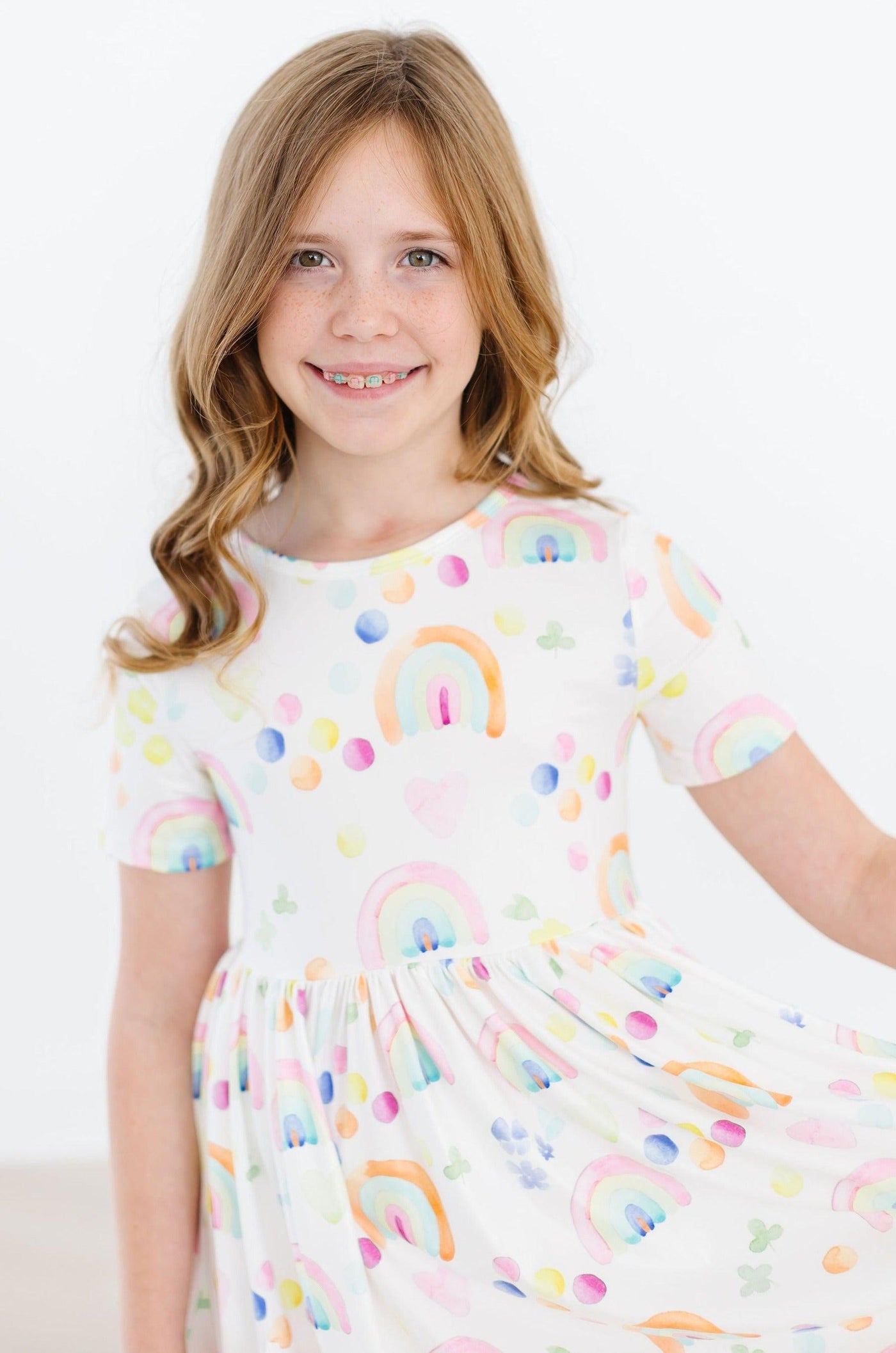 Mila & Rose:  Watercolor Rainbows S/S Pocket Twirl Dress