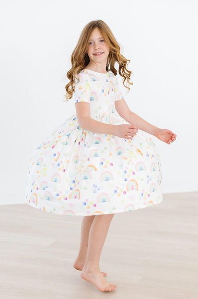 Mila & Rose:  Watercolor Rainbows S/S Pocket Twirl Dress