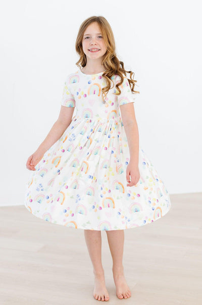 Mila & Rose:  Watercolor Rainbows S/S Pocket Twirl Dress