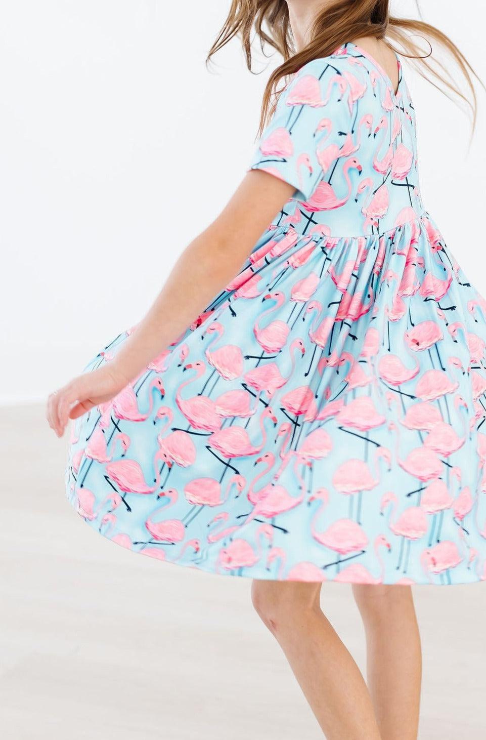 Mila & Rose:  Pretty in Pink Flamingos S/S Pocket Twirl Dress