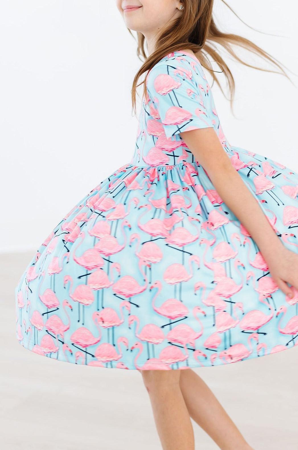 Mila & Rose:  Pretty in Pink Flamingos S/S Pocket Twirl Dress