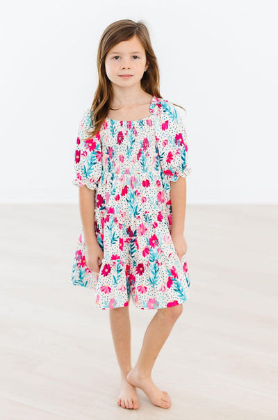 Mila & Rose:  Dots & Daisies Smocked Ruffle Dress