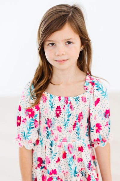 Mila & Rose:  Dots & Daisies Smocked Ruffle Dress