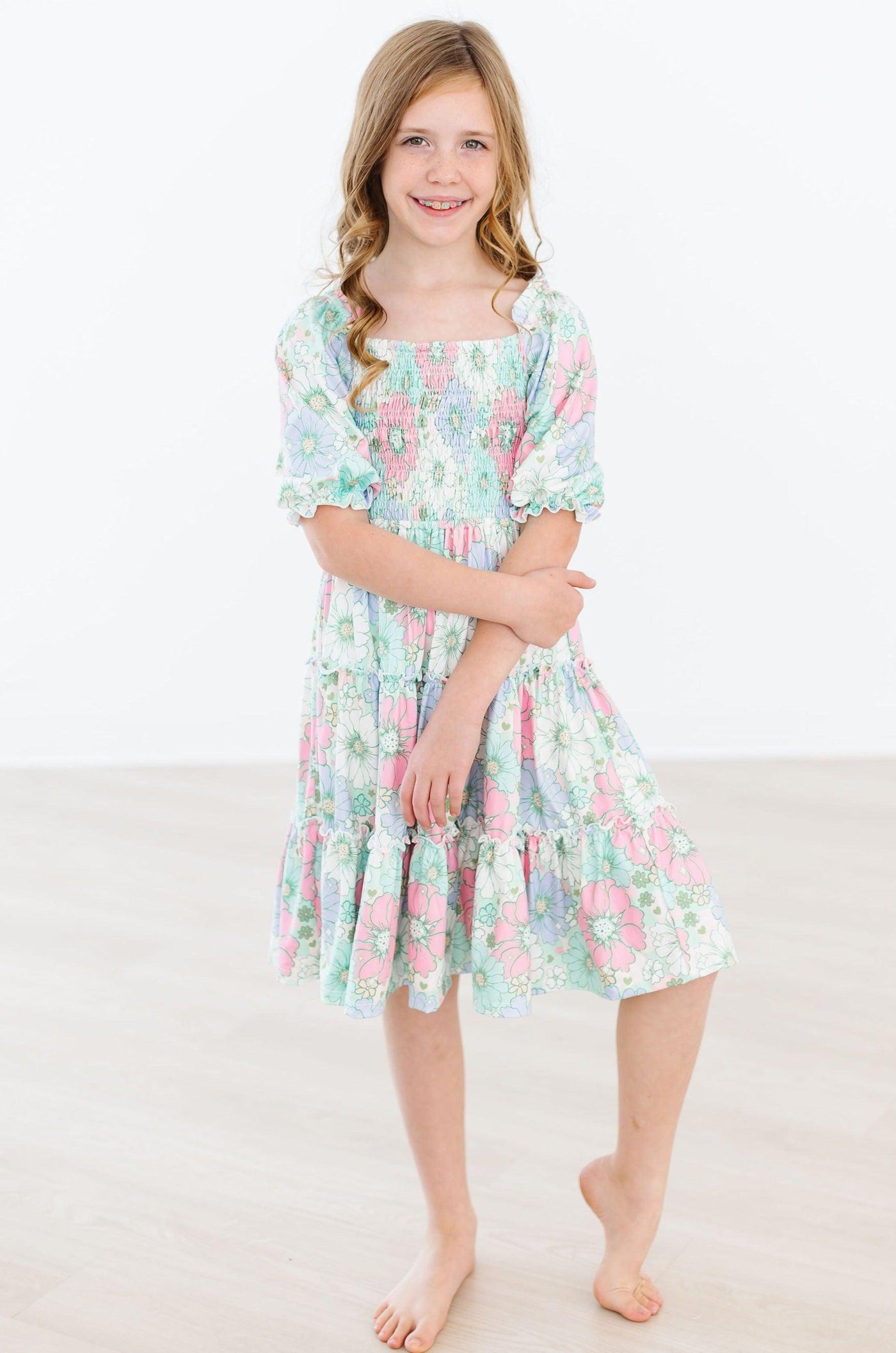 Mila & Rose:  Minty Meadow Smocked Ruffle Dress