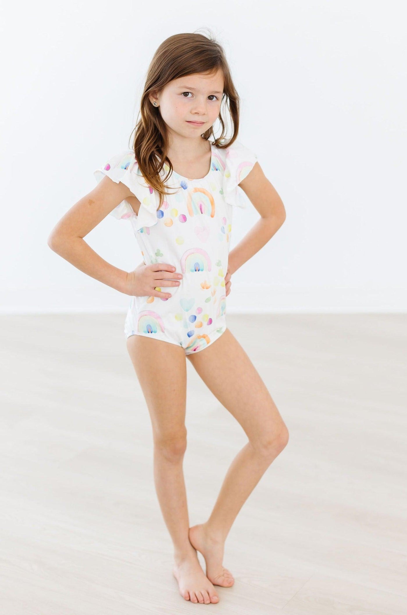 Mila & Rose:  Watercolor Rainbows S/S Flutter Sleeve Leotard