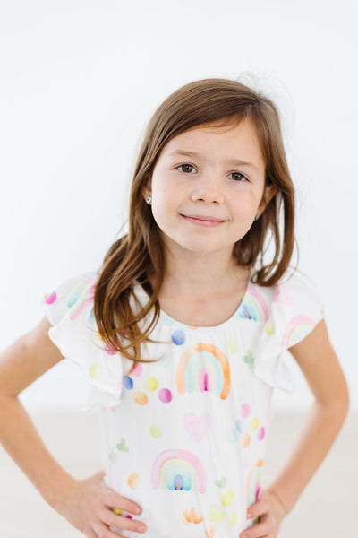 Mila & Rose:  Watercolor Rainbows S/S Flutter Sleeve Leotard