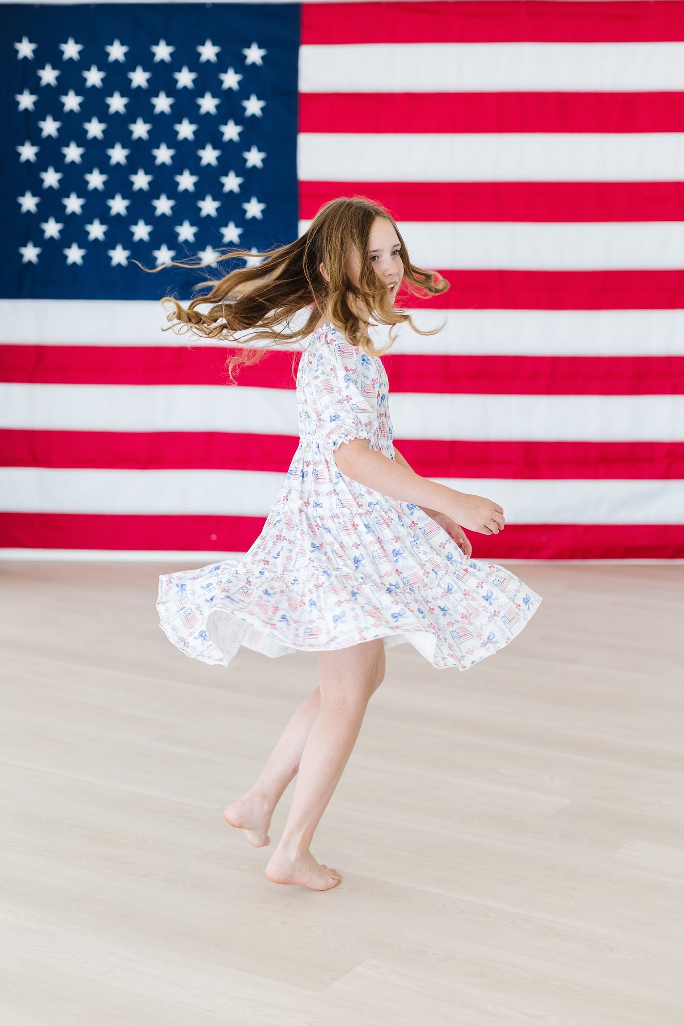 Mila & Rose:  Vintage Flags Smocked Ruffle Dress