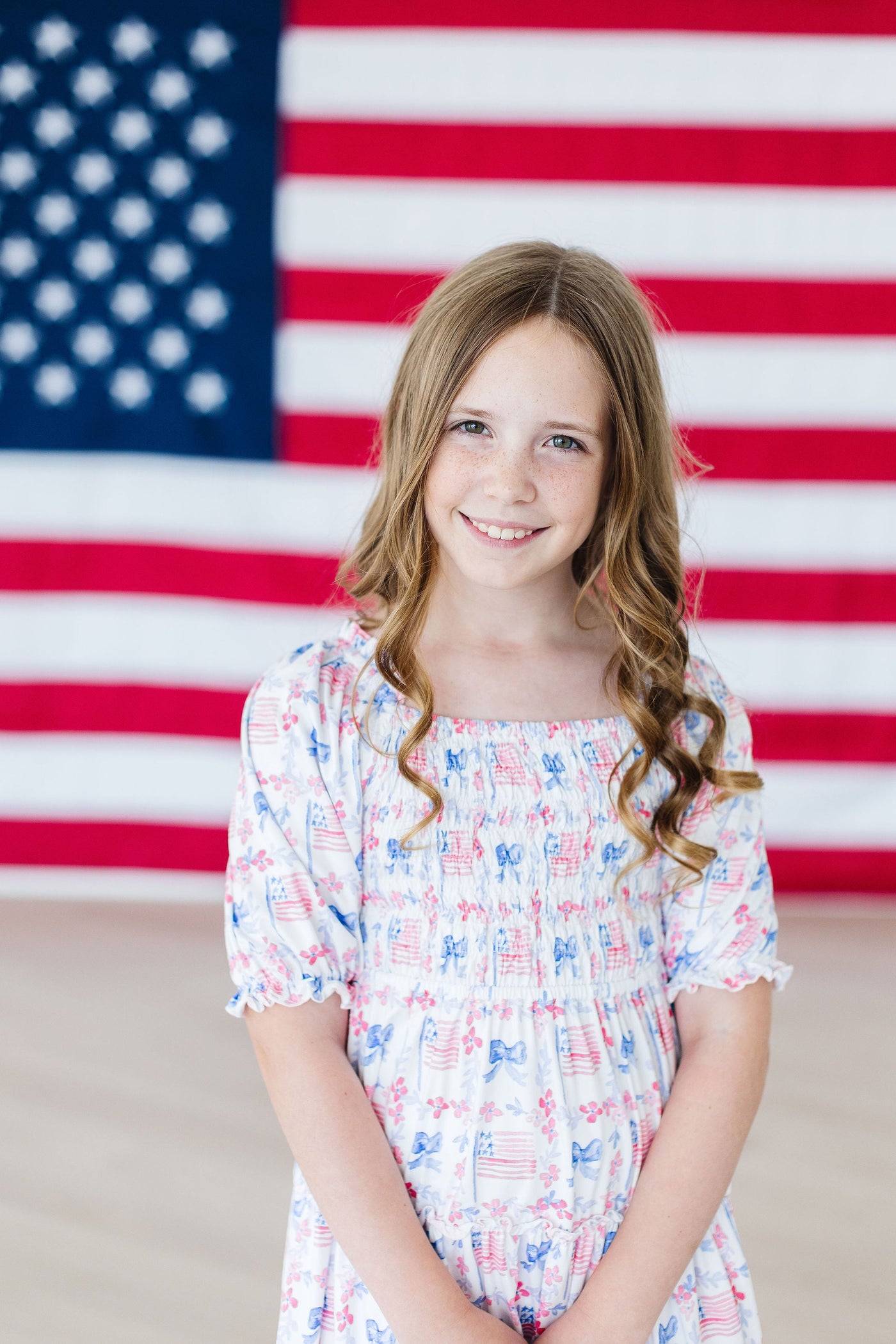 Mila & Rose:  Vintage Flags Smocked Ruffle Dress