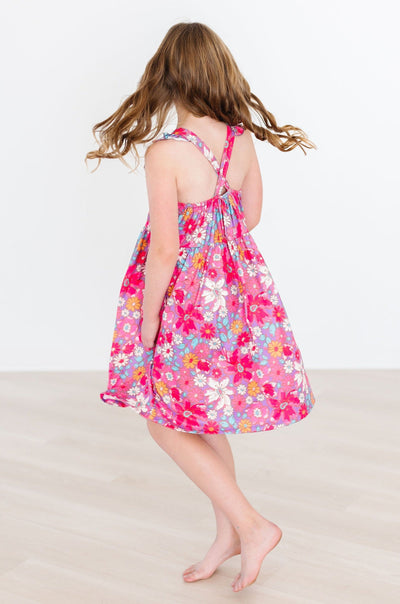 Mila & Rose:  Hawaiian Floral Ruffle Cross Back Dress